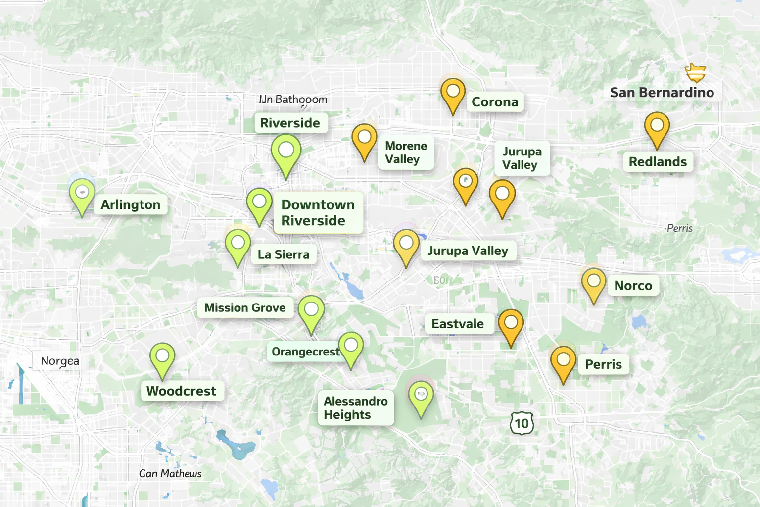 Riverside, CA and surrounding cities map